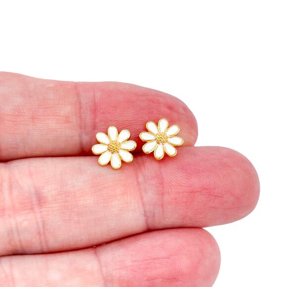 Vintage Sterling Silver 925 Gold Tone Daisy Flower Stud Earrings - Picture 1 of 8